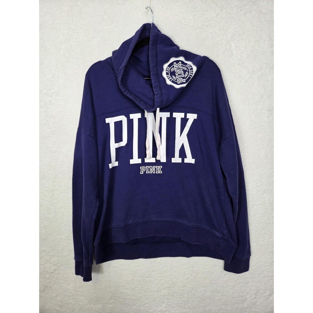 PINK Victoria's Secret Sweatshirt Womens L Royal Blue Funnel Neck Logo
